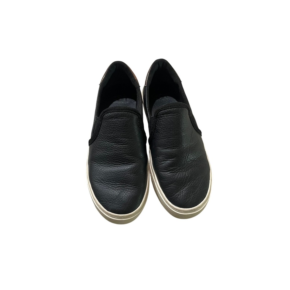 UGG Jass Black Pebbled Leather Slip On Sneakers Rose Gold Heel 1119391 Mens 6